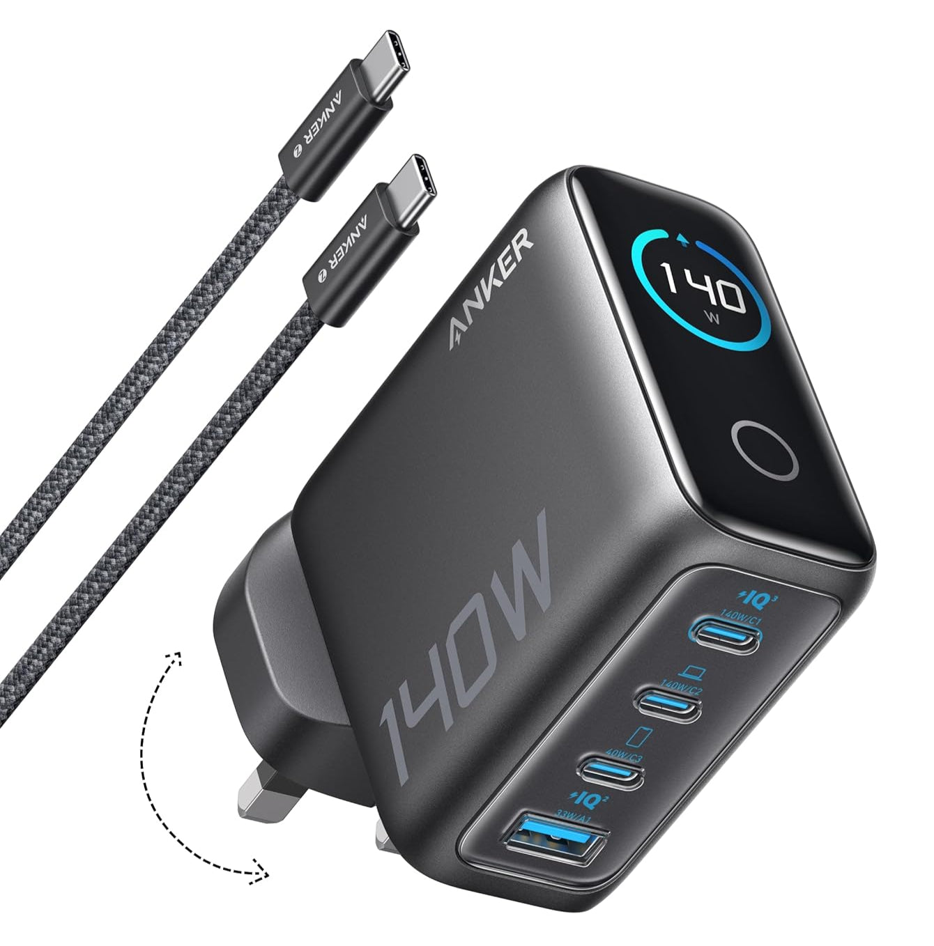 Anker Charger (140W, 4-Port, PD 3.1) with USB-C Cable