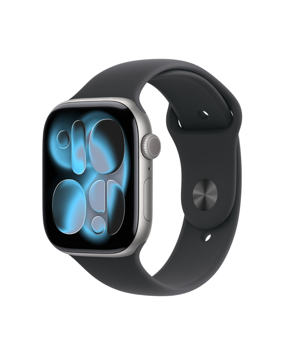 Smartwatch with a black band on a white background