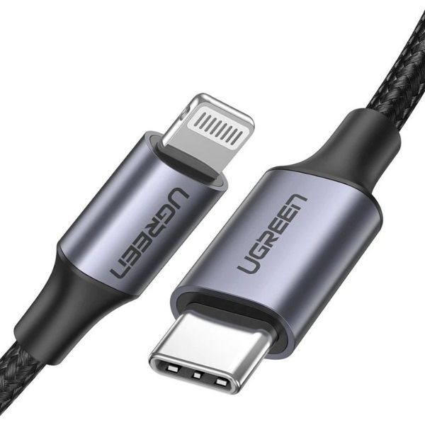 UGREEN US304-60761B USB-C to Lightning MFI Cable Alu Case With Nylon Braoded 3A PD Fast Charging 2m BK