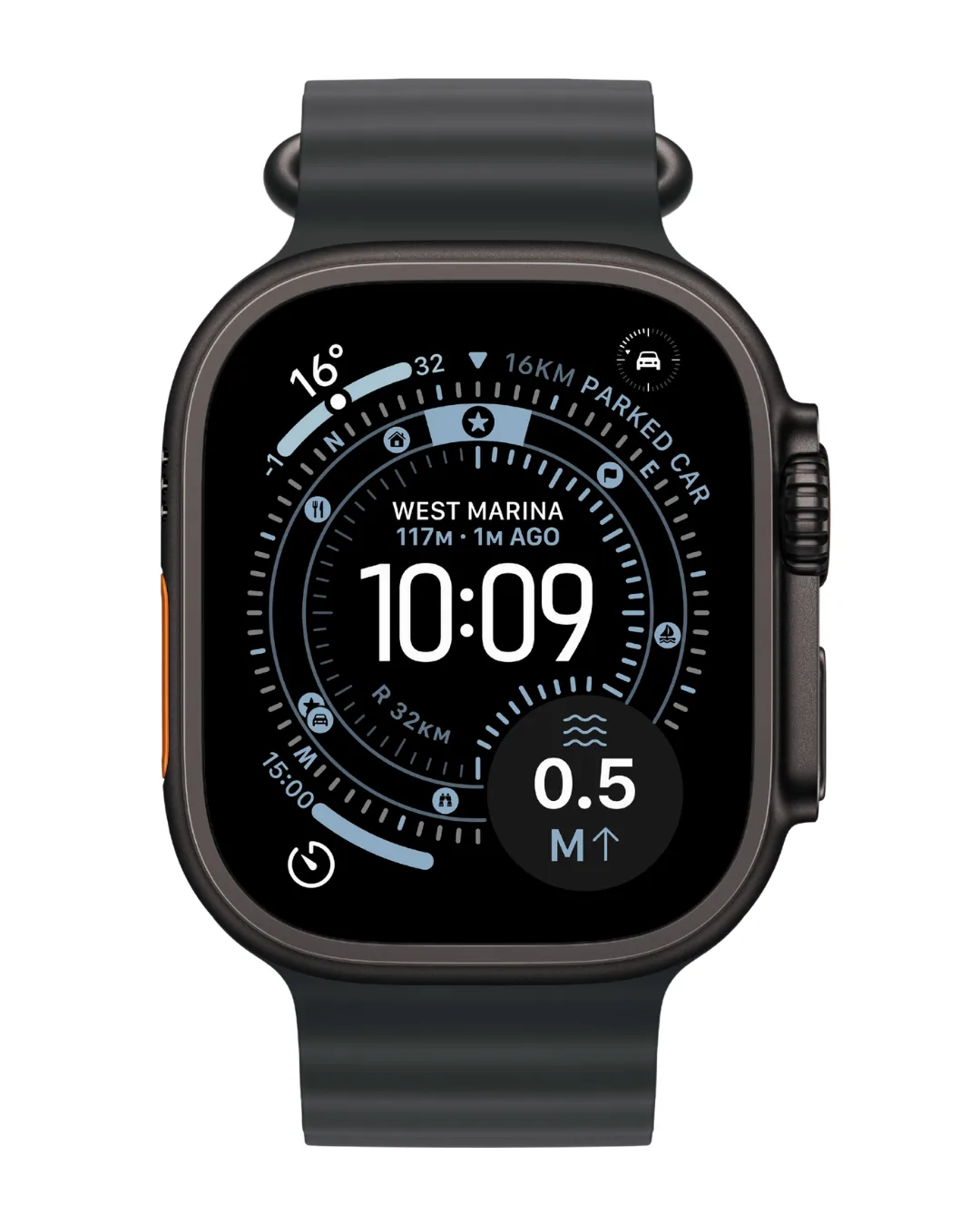 Apple Watch Ultra 3 49mm 2025 Black Titanium Case with Black Ocean Band view 2
