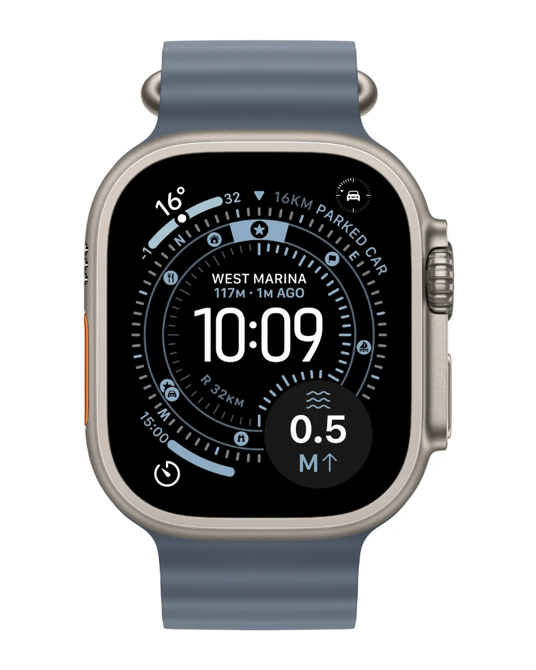 Apple Watch Ultra 3 49mm 2025 Natural Titanium Case with Anchor Blue Ocean Band view 2